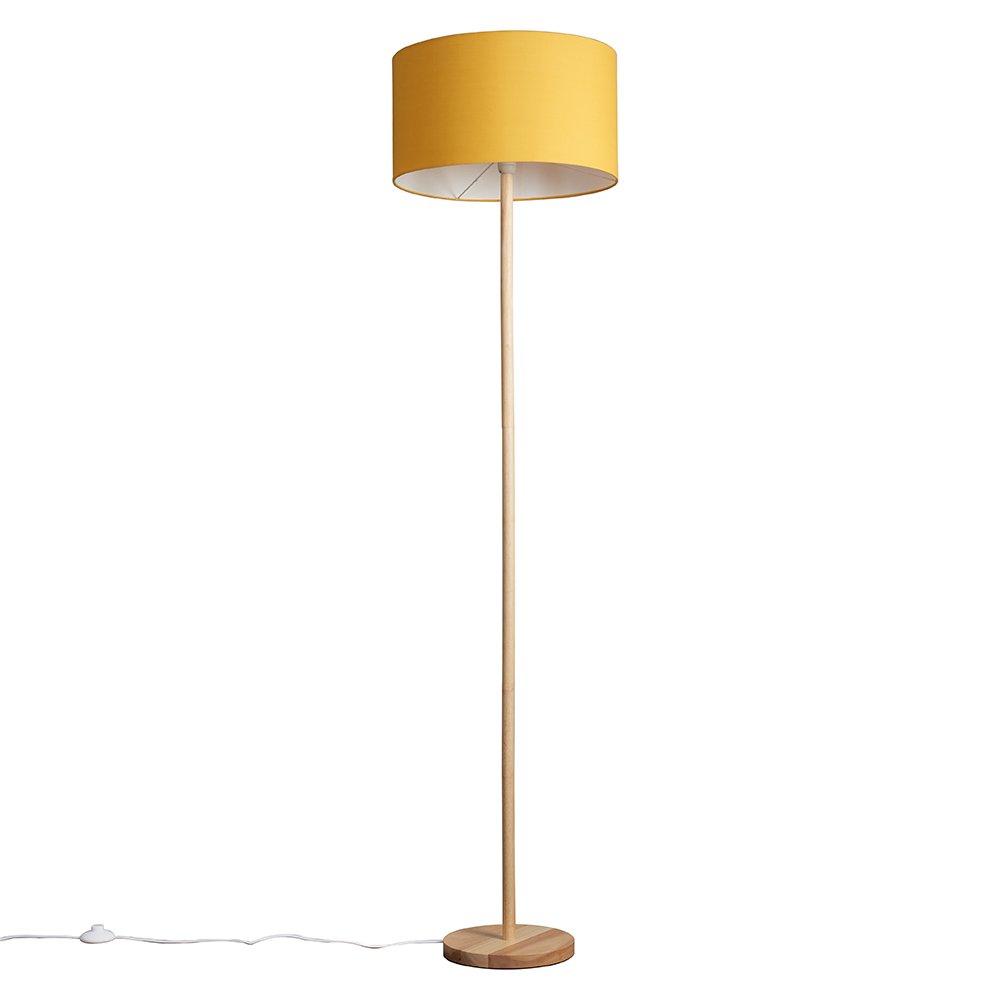 Heather Stem Floor Lamp In Light Wood With Large Mustard Reni Shade And Bulb